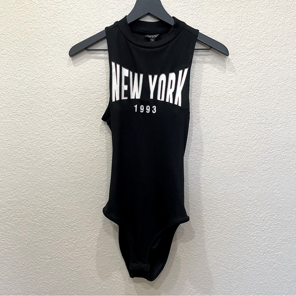 NWT Topshop Black New York 1993 Mock Beck Backless Ribbed Bodysuit Baddie Street